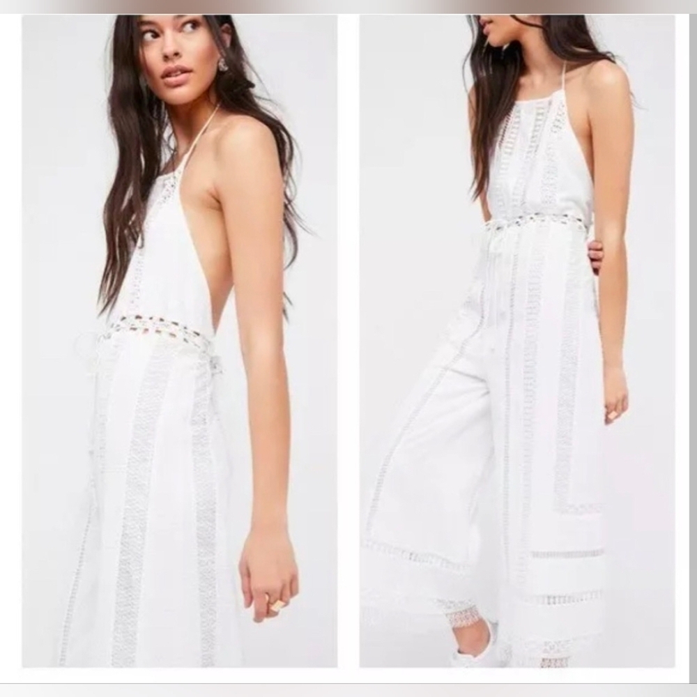 People
Free People Sydney Sky White Lace
Halter Wide Leg Jumpsuit Sz L Boho